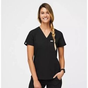 Figs Catarina One-Pocket Top Black Scrub Shirt Womens‎ Size Xs